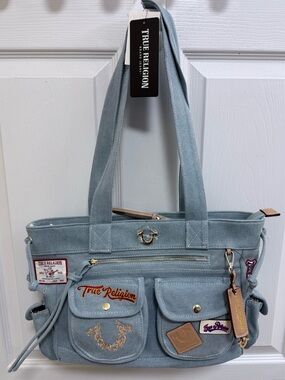 NWT True Religion Multipatch Denim Tote MSRP $140
